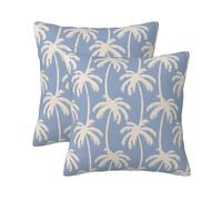 Dusty Blue Tropical Pillow Covers 16x16 Set of 2 Summer Coastal Beach Palm Tree Decorative Throw Pillows Vintage Outdoor Farmhouse Cushion Cases for Sofa Couch Bed Living Room Decor