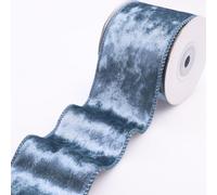 Dusty Blue Velvet Ribbon Velvet Wired Ribbon 2.5Inch Wide Fabric Ribbon Trim Single Face Spool Satin Velvet Ribbons for Gift Wrapping Bow Making Christmas Decoration(5Yards)
