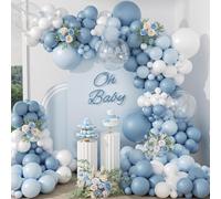 Dusty Blue White Balloon Arch Kit, 108pcs Bluey White Balloon Garland Arch Kit with Macaron Blue Fog Blue Clear Balloons, Dusty Blue Decorations for Boy Baby Shower, Christening, Birthday, Wedding