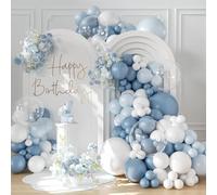 Dusty Blue White Balloon Arch Kit, 113pcs Bluey White Balloon Garland Arch Kit with Macaron Blue Fog Blue Clear Balloons, Dusty Blue Decorations for Boy Baby Shower, Christening, Birthday, Wedding