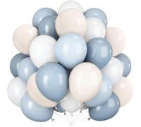Dusty Blue White Balloons, 60Pcs Blue and White Balloon Set with Beige Balloons, Bluey Party Decorations for Boys Girls Birthday, Baby Shower, Baptism, Wedding, Gender Reveal, Bridal Shower, Christing