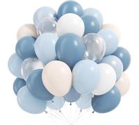 Dusty Blue White Balloons, Pastel Blue Matte White Balloons with Transparent Balloon, Bluey Party Decoration Balloon for Birthday, Baby Shower, Wedding, Christening, Bridal Shower, Gender Reveal