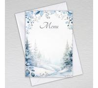 Dusty Blue Winter Blank Wedding Menu Cards for Tables with Envelopes/Write Your Own Menus with our Blank Choice Card/Snowy Forest: Dusty Blue Winter Menu Cards (Pack of 20 with Envelopes)