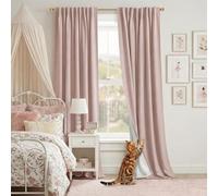 Dusty Blush Pink Blackout Curtains for Girls Room & Nursery, Cat Scratch Proof Soft Matte Drapes with Coquette Girly Pleats for Bedroom, Pretty Floor to Ceiling Draping or Track System with Hooks