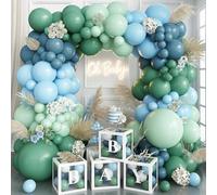 Dusty Green and Blue Balloon Arch Kit, 116pc Slate Light Blue Sage Green Balloons Garland, Pastel Olive Baby Balloon for Boys Girls Birthday Wedding Baby Bridal Shower Party Decorations