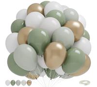 Dusty Green White Gold Balloons, 50pcs Sage Olive Green Metallic Champagne Gold White Latex Balloons for Wedding Engagement Birthday Baby Shower Eucalyptus Party Decoration Supplies