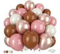 Dusty Pink and Brown Balloons, 50PCS 12Inch Boho Balloon with Blush Pink and Brown Rose Gold White Sand Latex Balloons for Girl Baby Shower Valentines Day Bridal Wedding Birthday Party Decorations