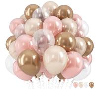 Dusty Pink and Gold Balloon, 12 Inch Double Stuffed Pearl Pastel Blush Pastel Pink Light White Metallic Gold Latex Balloons for Women Girls Birthday Baby Bridal Shower Wedding Boho Party Decorations