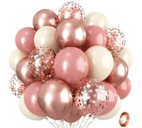 Dusty Pink and Rose Gold Balloons, 12In Retro Blush Pink Beige White Balloons with Metallic Rose Gold Confetti Latex Balloons Set for Girls Women Birthday Baby Bridal Shower Wedding Party Decorations