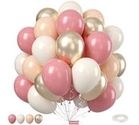 Dusty Pink and White Balloons, 50Pcs 12 Inches Blush Metallic Gold Birthday Balloons for Girls Princess Party Wedding Anniversary Bridal Engagement Baby Shower Decorations
