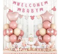 Dusty Pink Baby Shower Decorations Oh Welcome Baby Girls Balloon Set Star Heart Foil Balloons Bunting Banner Bodysuit Paper Garland Bow Boho Blush Beige Rose Gold White Sand Gender Reveal Party Boys