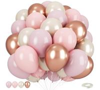 Dusty Pink Balloons, 50pcs Blush Light Pink Double Stuffed Pearl White Metallic Chrome Rose Gold Balloons for Women Girls Birthday Party Boho Wedding Engagement Bridal Shower Baby Shower Decoration