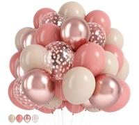 Dusty Pink Balloons, Blush White Sand Balloon Nude Beige Cream Retro Pink Party Balloons with Metallic Rose Gold Confetti Helium Latex Balloon for Birthday Boho Wedding Baby Shower Decoration