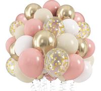 Dusty Pink Balloons Set, 60Pcs Retro Blush Pink Apricot White Metallic Gold Helium Balloon Kit with Gold Confetti Latex Neutral Balloons for Birthday Baby Shower Wedding Bridal Shower Party Decoration