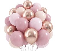 Dusty Pink Beige Balloon, 55 Packs 12 Inch Double Stuffed Retro Baby Pink and Metallic Rose Gold Balloons for Bridal Baby Shower Birthday Wedding Party Decorations