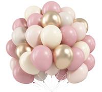 Dusty Pink Beige Balloons, 60 Pcs 12 Inch Pink Sand White Balloons, Metallic Gold Nude Cream Balloon for Girls Women Birthday Pastel Bridal Shower Boho Wedding Baby Shower Engagement Party Decoration