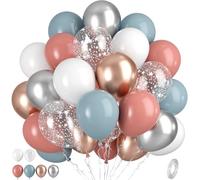 Dusty Pink Blue Balloons, 50pcs Pink Blue Balloon, Silver White Rose Gold Blue Balloon, Clear Star Print Balloons for Birthday Gender Reveal Baby Shower Party Wedding Bridal Bachelorette Supplies
