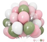 Dusty Pink Green White Balloons for Fairy Birthday Party Decorations 60PCS 12INCH Light Pink Sage Olive Green Clear Helium Latex Balloons for Arch Woodland Floral Butterfy Wildflower Baby Bloom Shower