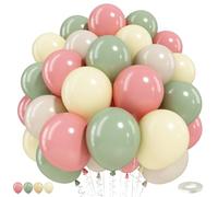 Dusty Pink Green Yellow Balloons, 12inch 50pcs Pink Sage Green Pastel Light Yellow Sand White Balloon for Wildflower Baby Shower Fairy Goose Birthday Bridal Shower Wedding Tea Summer Party Decorations