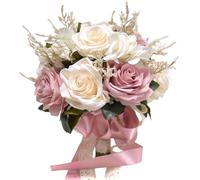 Dusty Pink Wedding Bouquets for Bride Bridesmaid,White Blush Pink Artificial Fake Silk Roses Flowers Bridal Bouquet for Wedding French Vintage Boho Rustic Church Decoration Toss Bouquet (8.6in(M))
