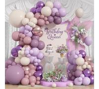 Dusty Purple Balloons Garland Arch Kit, Pink Purple Metallic Rose Gold Balloon, Lilac Retro Pink Sand White Balloon for Boho Baby Shower Bridal Wedding Birthday Mother's day Butterfly Party Decoration