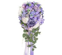 Dusty Purple Rose Butterfly Orchid Bouquets for Bride Wedding Lavender White Cascading Bridal Bouquet Artificial Silk Flower Rustic Ceremony Anniversary Decor Spring Summer Fall Winter Toss Bouquet