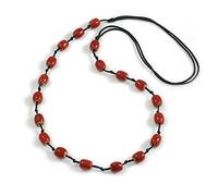 Dusty Red Oval Ceramic Bead Black Cotton Cord Long Necklace/88cm L/Adjustable/Slight Variation In Colour/Natural Irregularities
