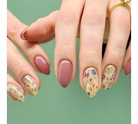 Dusty Rose And Clear Base Almond Press-On Nails With Floral Design - 24PCS False Nail Tips Featuring Blue Red Peach Blossom Patterns For Spring Summer Manicure And Special Occasions
