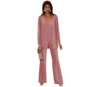Dusty Rose Mother of The Bride Trouser Suits Petite 3 Pieces Ladies Wedding Guest Outfits Sequins Chiffon Plus Size Trouser Suits Size 14