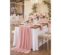 Dusty Rose Wedding Table Runner Boho Rustic 10ft 27x120 Chiffon Cloth Runner for Party Baby Shower Birthday Home Decor Holiday Decorations