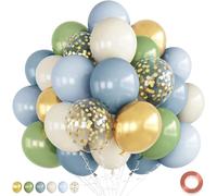Dusty Sage Green Blue Balloons, Muted Slate Blue Green Gold Balloon, 12 Inch Olive Green Cream White and Gold Balloon for Woodland One Silly Goose Lucky Birthday Decor Baby Bridal Shower Decorations