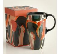 DUSVALLY 17oz Ceramic Travel Mug with Lid, Mid Century Modern Mug
