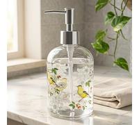 DUSVALLY 500ml Glass Soap Dispenser with Pump, Yellow Bird Floral Design