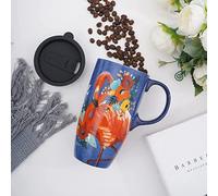 DUSVALLY Ceramic Mug Large Coffee Cup Tall Mugs Porcelain Latte Tea Cup with Lid 17oz Animal Mug,Flamingo