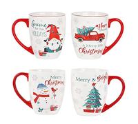 DUSVALLY Christmas Coffee Mug Ceramic Mugs Big Latte Tea Cup 18oz.Set of 4,Truck,Snowman,Gnome and Christmas Tree