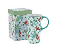 DUSVALLY Coffee Mug Coffee Cups Ceramic Mug with Box 17oz Large Mug Ceramic Tea Cup with Handle and lid,17oz,Red Bird