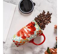 DUSVALLY Red Floral Coffee Mug 17oz - Morning Ritual Essential with Leak Proof Lid, Perfect for Commute, Office Desk & Garden Tea Time