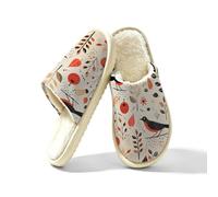 Dusviba Abstract Art Bird Leaves Indoor House Slippers for Women Men, Warm Plush Lined Slip On Slippers Bedroom Footwear with Thick EVA Non Slip Sole, Cozy Closed Toe Home Shoes Size L