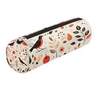 Dusviba Abstract Art Bird Leaves Round Pencil Case Cylinder Pencil Bag Portable Pen Holder Pouch Multi Purpose Stationery Cosmetic Travel Storage Bag with Zipper for Kids Teens Adults
