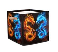 Dusviba Abstract Blue Red Fire Dragons Foldable Storage Cube with Leather Handle, Fabric Organizer Collapsible Laundry Basket for Closet Bedroom Nursery Office Toy Storage 33x33x33 CM