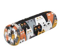 Dusviba Abstract Cat Face Pattern Round Pencil Case Cylinder Pencil Bag Portable Pen Holder Pouch Multi Purpose Stationery Cosmetic Travel Storage Bag with Zipper for Kids Teens Adults