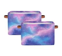 Dusviba Abstract Galaxy Marble Print Rectangular Storage Basket with Leather Handles, 2 Pack Foldable Fabric Storage Bin for Closet Bathroom Living Room Office Toy Organizer Laundry Basket