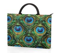 Dusviba Abstract Peacock Feathers Pattern Laptop Sleeve Carrying Case with Handles, 13.3 Inch Laptop Bag with Pockets Waterproof Shock Resistant Portable Computer Case for Work School Travel