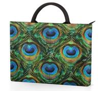 Dusviba Abstract Peacock Feathers Pattern Laptop Sleeve Carrying Case with Handles, 15.6 Inch Laptop Bag with Pockets Waterproof Shock Resistant Portable Computer Case for Work School Travel