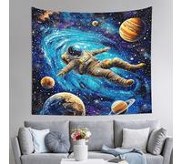 Dusviba Abstract Retro Astronaut Tapestry Wall Hanging Large Polyester Tapestry Aesthetic Room Decor Dorm Wall Decor Beach Throw Picnic Blanket Bedspread Sofa Cover with Hooks Clips 152x130 cm