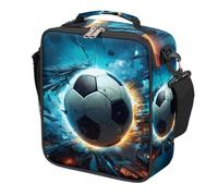 Dusviba Abstract Soccer Ball Kids Lunch Bag, Insulated Lunch Box for School Reusable Lunch Tote with Shoulder Strap Leakproof Waterproof for Boys Girls Travel Picnic Camping Outdoor