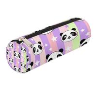 Dusviba Animal Panda Stars Stripe Round Pencil Case Cylinder Pencil Bag Portable Pen Holder Pouch Multi Purpose Stationery Cosmetic Travel Storage Bag with Zipper for Kids Teens Adults
