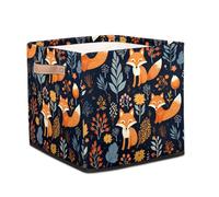 Dusviba Art Forest Fox Autumn Leaves Foldable Storage Cube with Leather Handle, Fabric Organizer Collapsible Laundry Basket for Closet Bedroom Nursery Office Toy Storage 33x33x33 CM