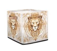 Dusviba Art Painting Ethnic Golden Lion Foldable Storage Cube with Leather Handle, Fabric Organizer Collapsible Laundry Basket for Closet Bedroom Nursery Office Toy Storage 33x33x33 CM