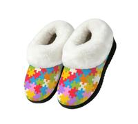 Dusviba Autism Jigsaw Puzzle Pattern Plush House Slippers for Women 11-11.5